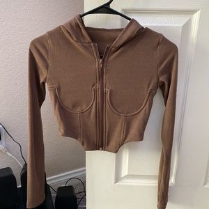 Y2k zip up corset ribbed jacket